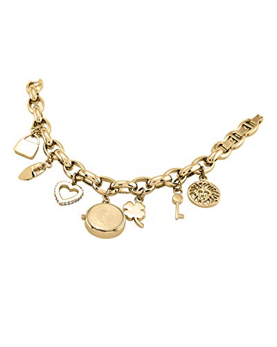 Anne Klein Women's Premium Crystal Accented Gold-Tone Charm Bracelet Watch, 10/7604CHRM