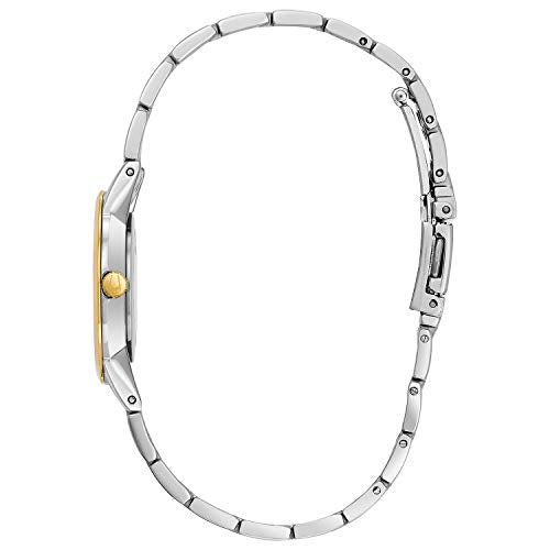 Bulova Ladies' Classic Diamond Dial Two-Tone Stainless Steel 3-Hand Quartz Watch, Silver-White Dial Style: 98P115