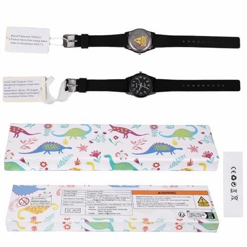 TENOCK Kids Analog Watch for Boys Girls Time Teaching 50M Waterproof Kids Watches Easy to Read for 4-12 Years-Black