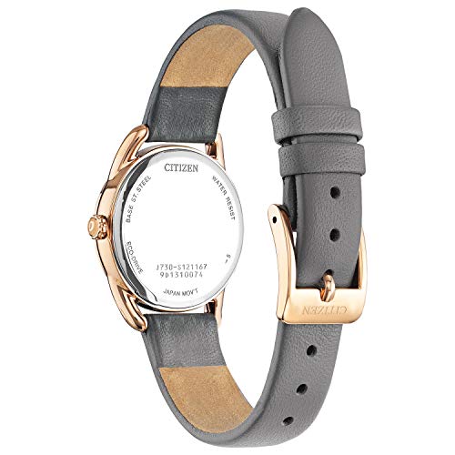 Citizen Women's Eco-Drive Dress Classic Watch in Rose-tone Stainless Steel with Grey Leather Strap, Grey Dial (Model: FE1218-05H)