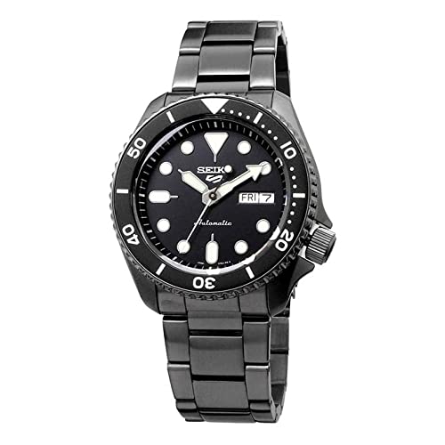 SEIKO SRPD65 Automatic Watch for Men - 5 Sports - Black Dial, Day/Date Calendar, LumiBrite Hands and Markers, and Rotating Bezel, 100m Water-Resistant