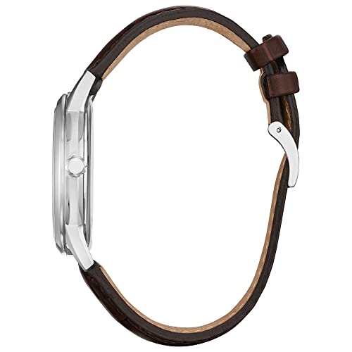 Citizen Men's Classic Eco-Drive Leather Strap Watch, 3-Hand Date, Luminous Hands and Markers, Brown Strap/ Stainless