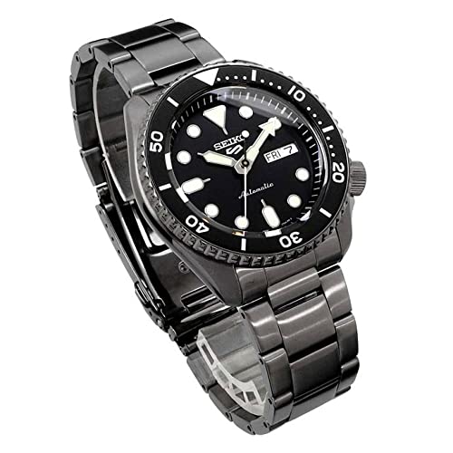 SEIKO SRPD65 Automatic Watch for Men - 5 Sports - Black Dial, Day/Date Calendar, LumiBrite Hands and Markers, and Rotating Bezel, 100m Water-Resistant