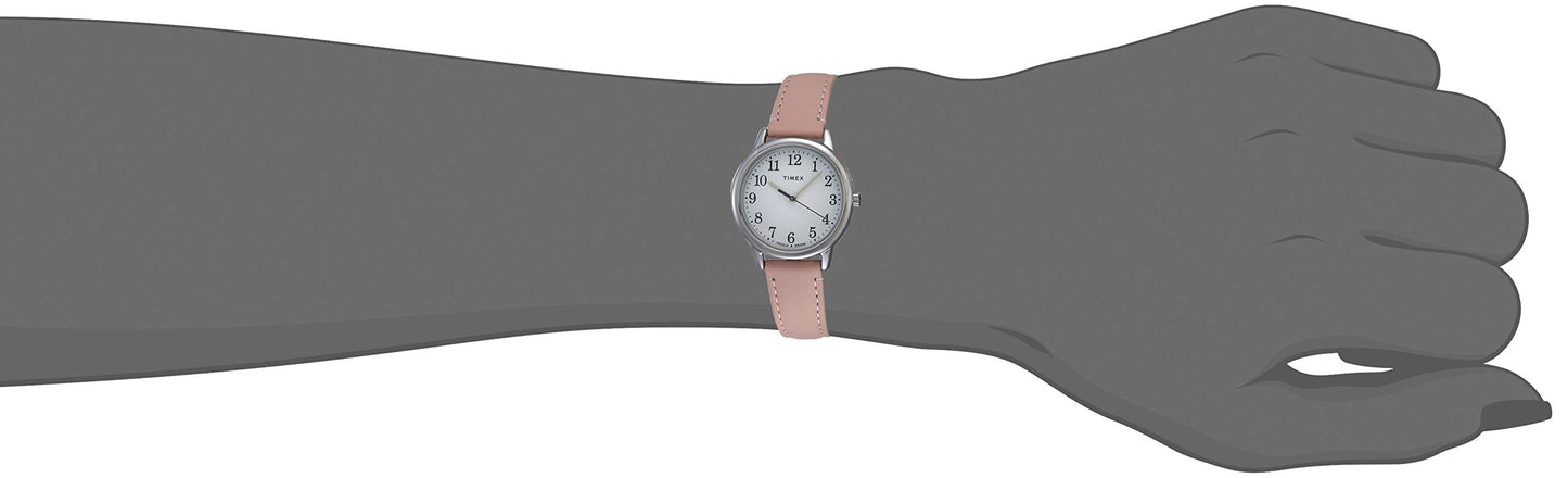 Timex Women's Easy Reader 30mm Watch – Silver-Tone Case White Dial with Blush Leather Strap