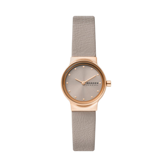 Skagen Women's Freja Lille Two-Hand Rose Gold Stainless Steel and Gray Leather Band Watch (Model: SKW3005)