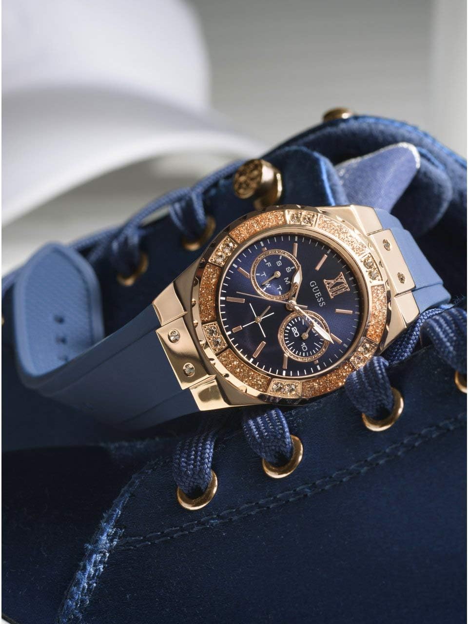 Guess Women's Stainless Steel + Stain Resistant Silicone Watch with Day + Date Functions (Model: U1053L)