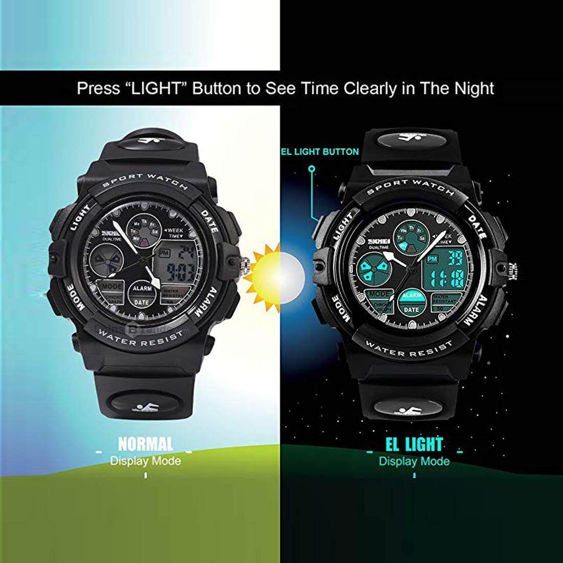 Cofuo Black Watch for Kids Boys 5-16 Years Old, Digital Sports Waterproof Watch for s, Birthday Presents, Outdoor Activities