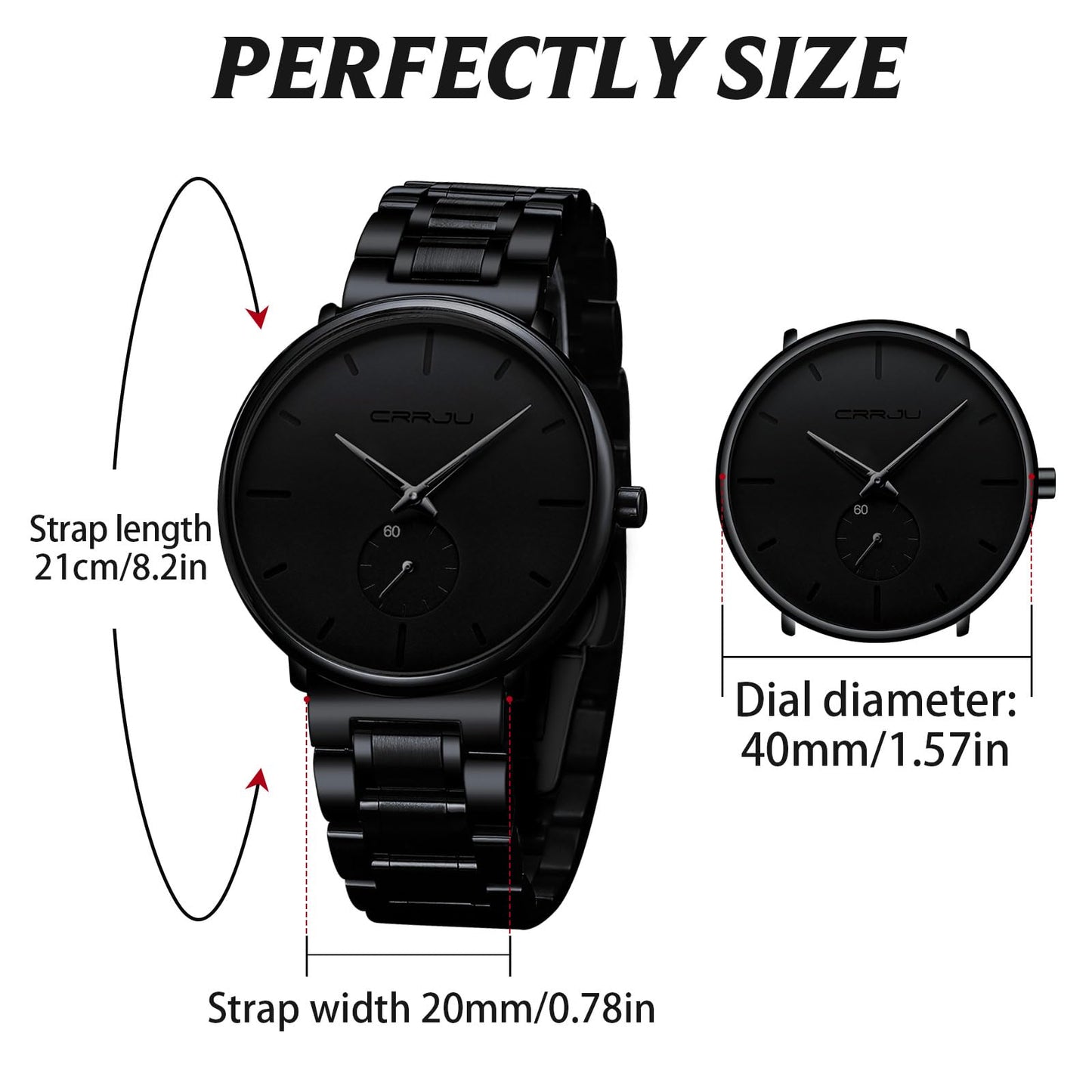 Mens Watches Ultra-Thin Minimalist Waterproof-Fashion Wrist Watch for Men Unisex Dress with Stainless Steel Band-Black Hands