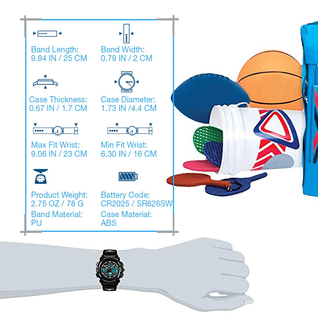 Cofuo Black Watch for Kids Boys 5-16 Years Old, Digital Sports Waterproof Watch for s, Birthday Presents, Outdoor Activities