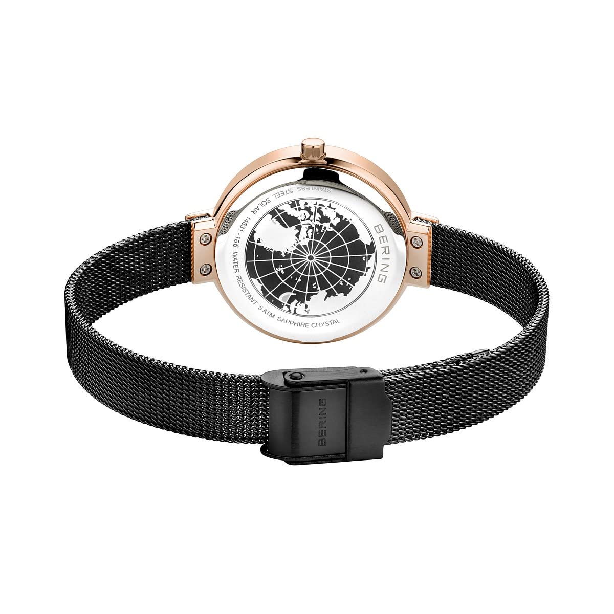 BERING Damen Solar Uhr | Armbanduhr 31 mm Edelstahlgehäuse und Zifferblatt | Milanaisearmband | Saphierglas | 5 ATM | 14631, Black, 31, 14631-166