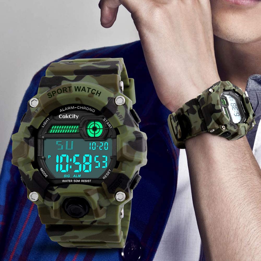 Boys Camouflage LED Sport Watch,Waterproof Digital Electronic Casual Military Wrist Kids Sports Watch with Silicone Band Luminous Alarm Stopwatch Watches