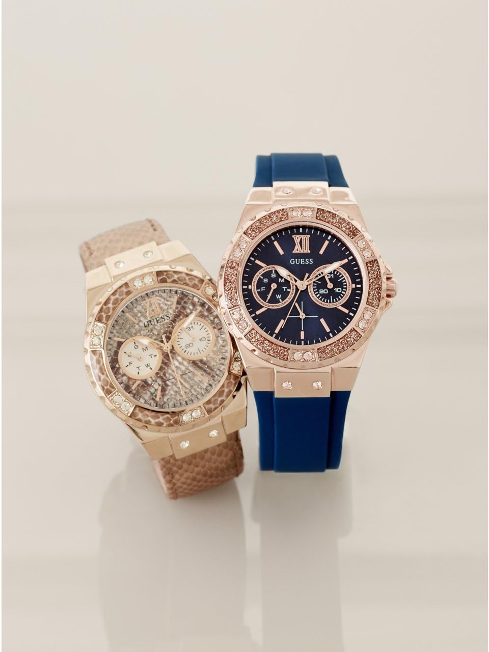 Guess Women's Stainless Steel + Stain Resistant Silicone Watch with Day + Date Functions (Model: U1053L)