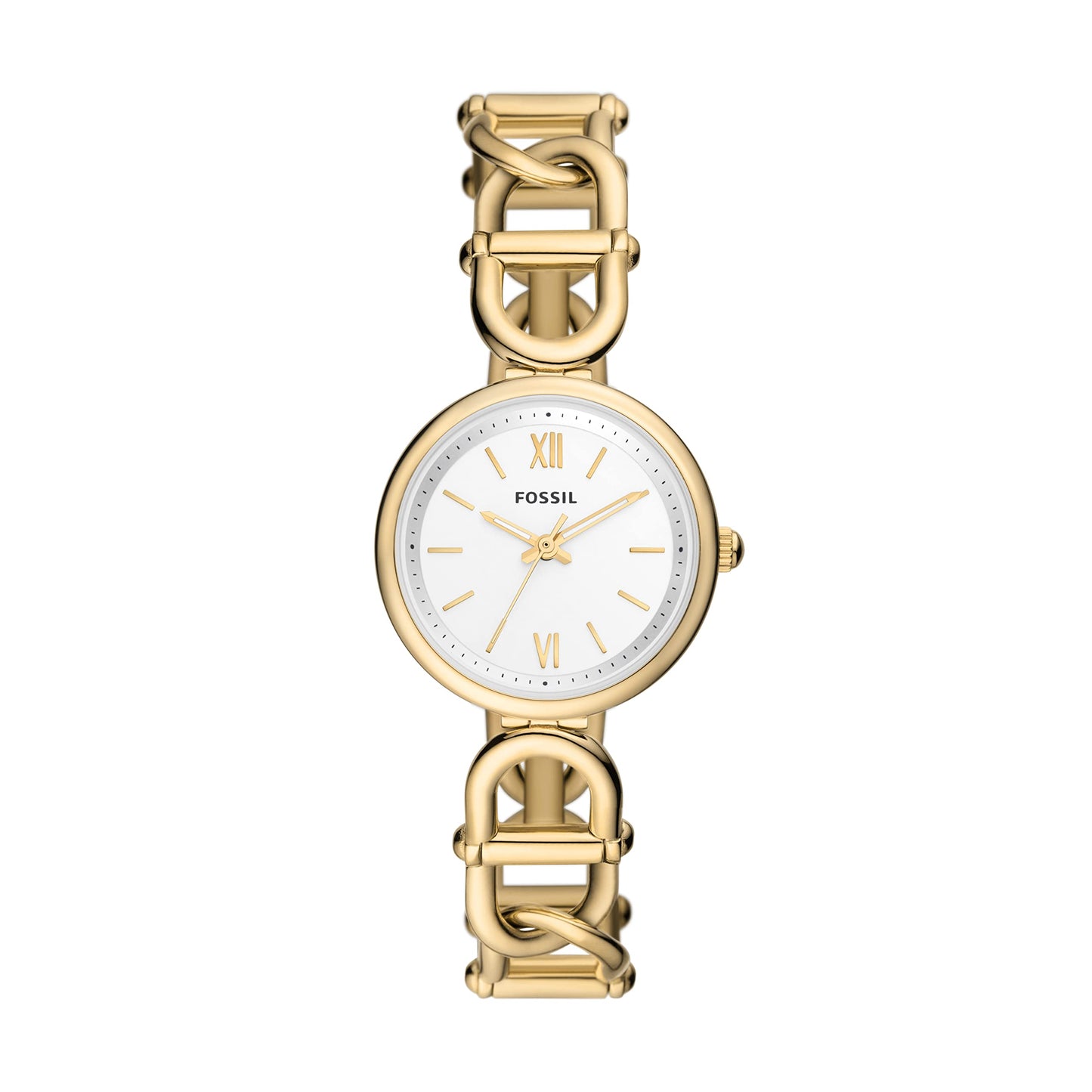 Fossil Women's Carlie Quartz Stainless Steel Three-Hand Dainty Gold Chain/White Watch, Model ES5272