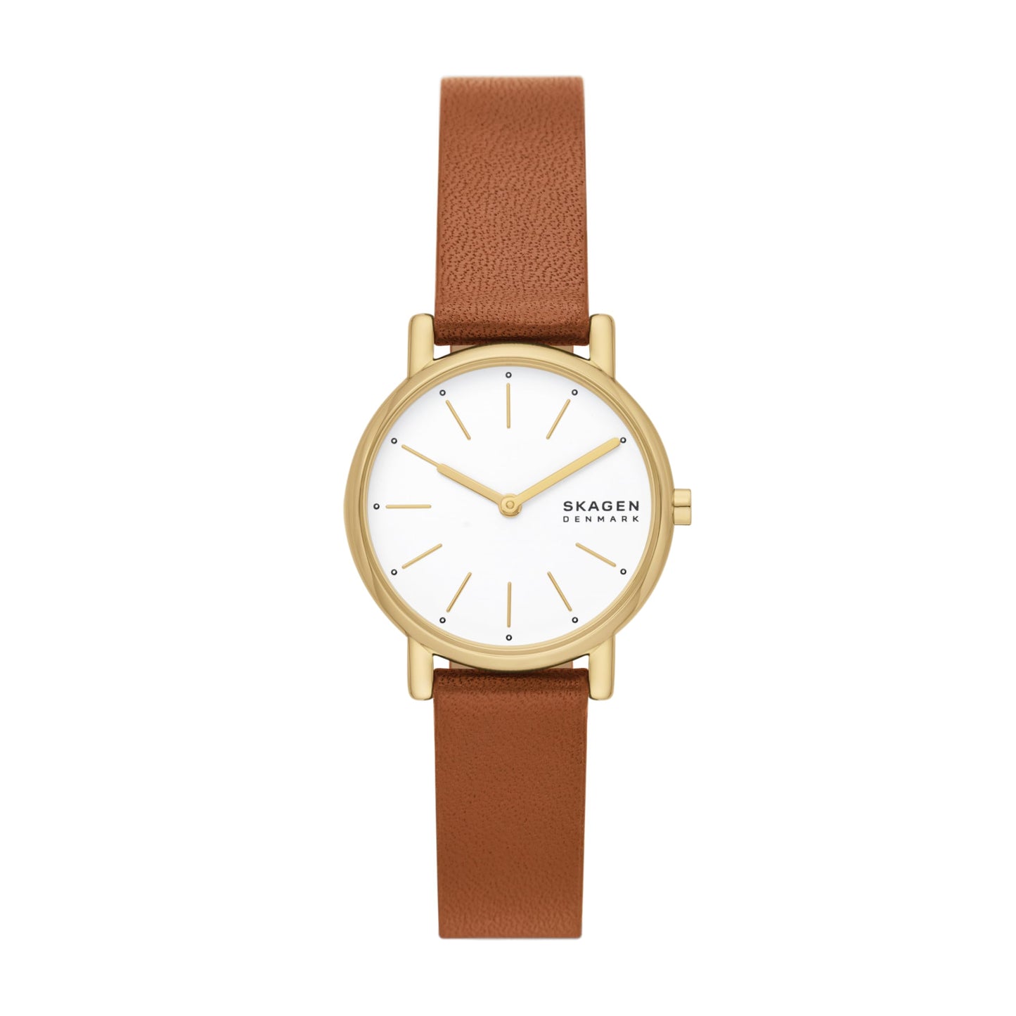 Skagen Women's Signatur Lille Two-Hand Gold Stainless Steel and Brown Leather Band Watch (Model: SKW3121)