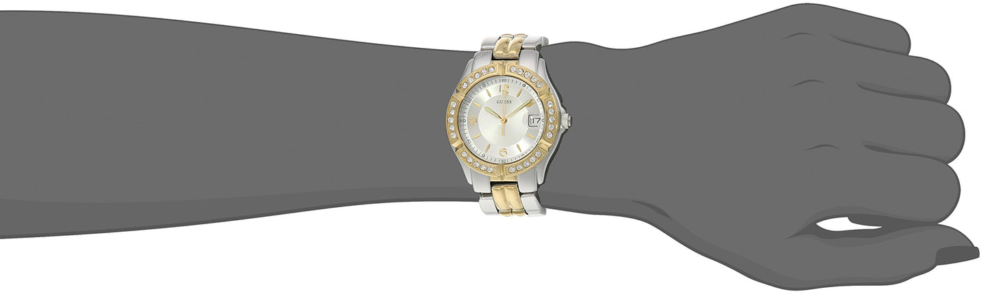 GUESS Silver + Gold-Tone Bracelet Watch with Date Feature. Color: Silver/Gold-Tone (Model: U0026L1)