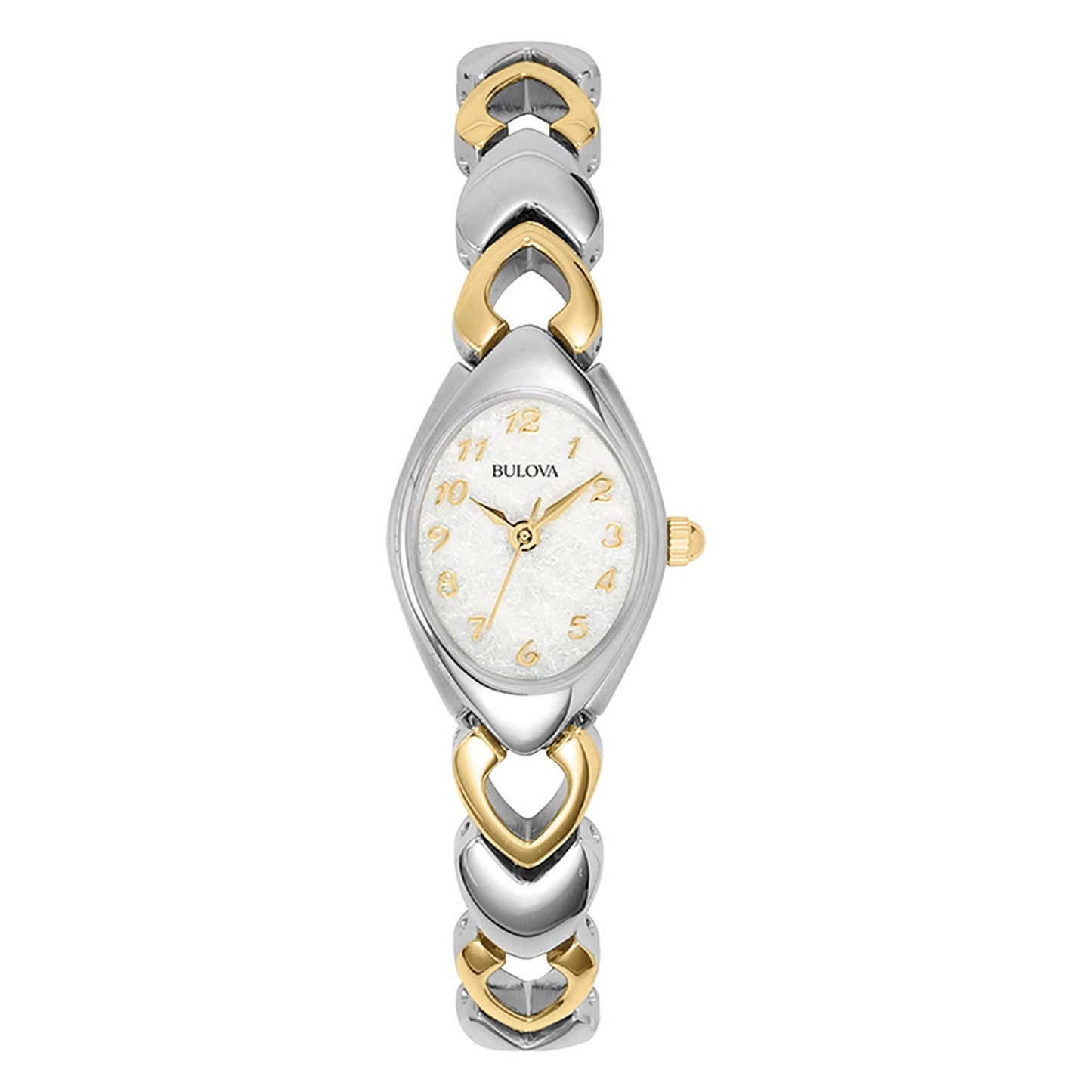 Bulova Ladies' Classic Two-Tone Stainless Steel 3-Hand Quartz, White Patterned Dial Style: 98V02