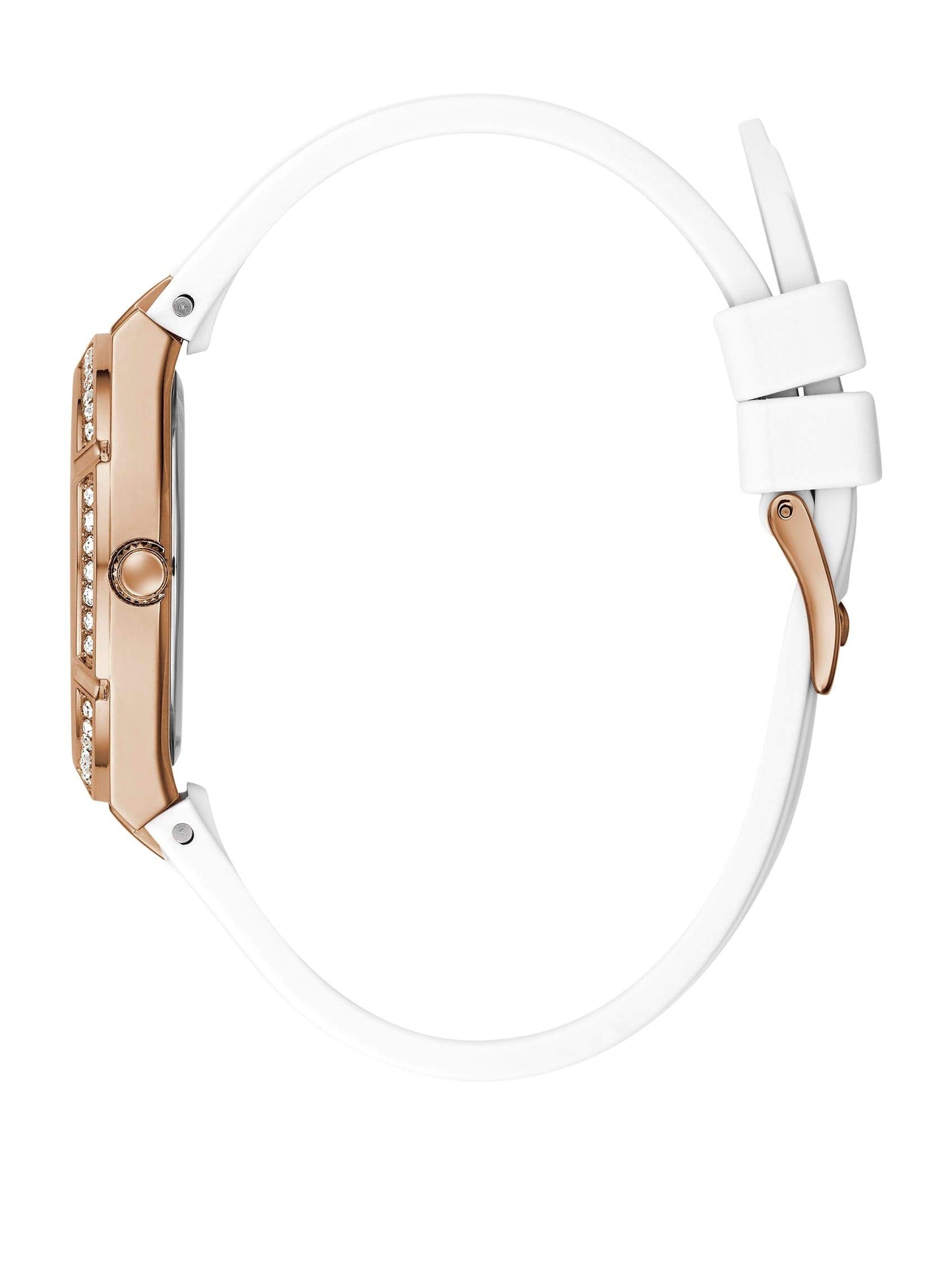 GUESS Rose Gold-Tone + Crystal White Silicone Watch, Rose Gold-Tone/White