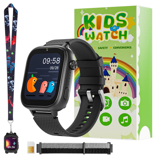 OKYUK 4G Kids Watch with SIM Card, 47 Exciting Games, Two-Way Calling Feature, SOS Emergency Call Button Ideal for Kids Aged 3-15 Gift, Children’s Cell Phone Alternative (Black)