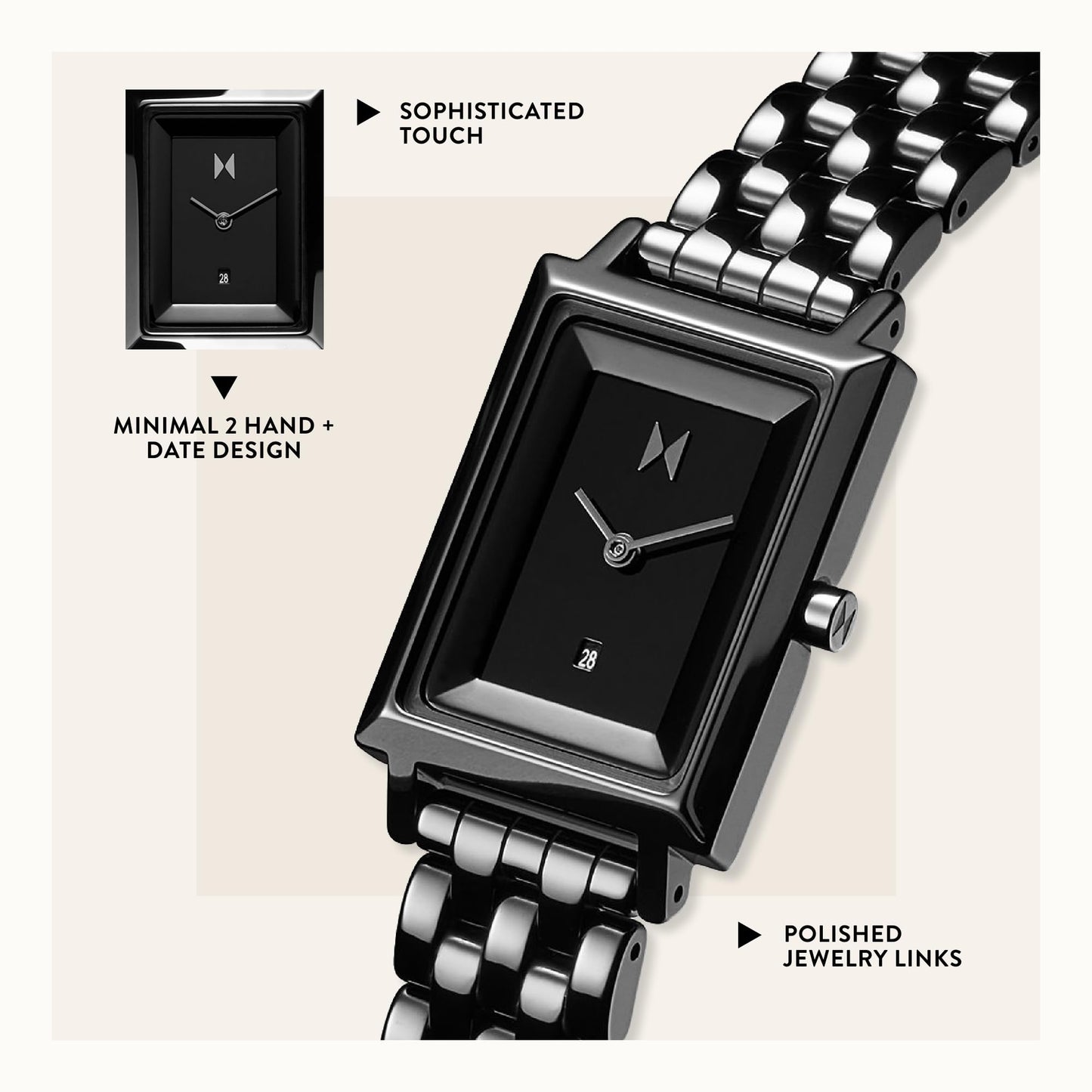 MVMT Signature Square Watches for Women - Premium Minimalist Women’s Watch - Analog, Stainless Steel, 5 ATM/50 Meters Water Resistance - Interchangeable Band - 24mm