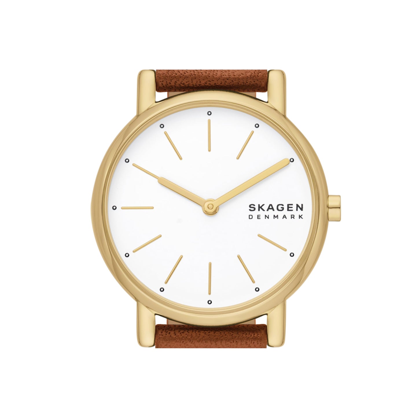 Skagen Women's Signatur Lille Two-Hand Gold Stainless Steel and Brown Leather Band Watch (Model: SKW3121)