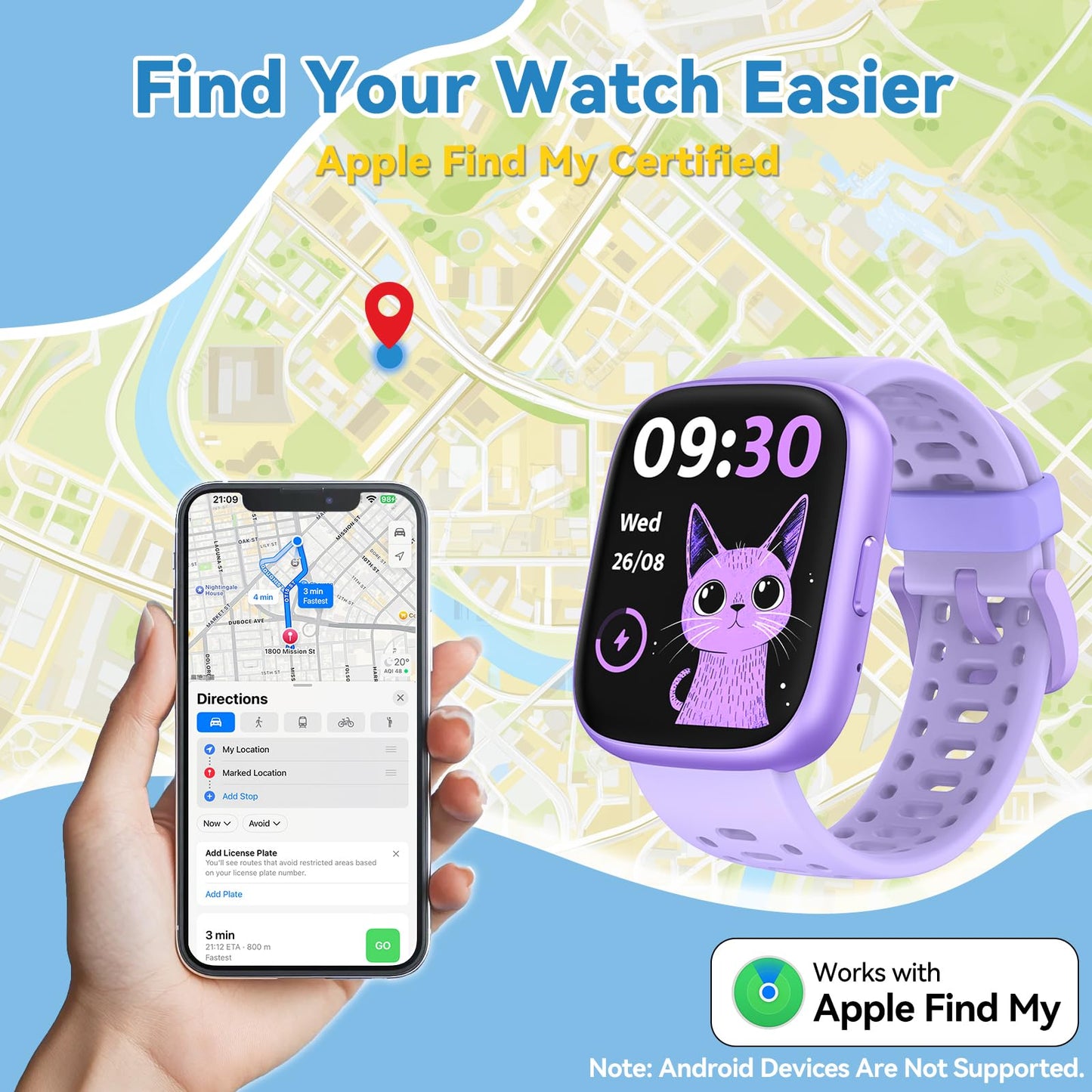 Fitness Tracker for Kids No APP No Phone Needed, Compatible with Apple Find My, 1.83" Smart Watch, Heart Rate, Sleep Monitor, IP68 Waterproof, Step Counter, Puzzle Games for Girls Boys Teens 5-16