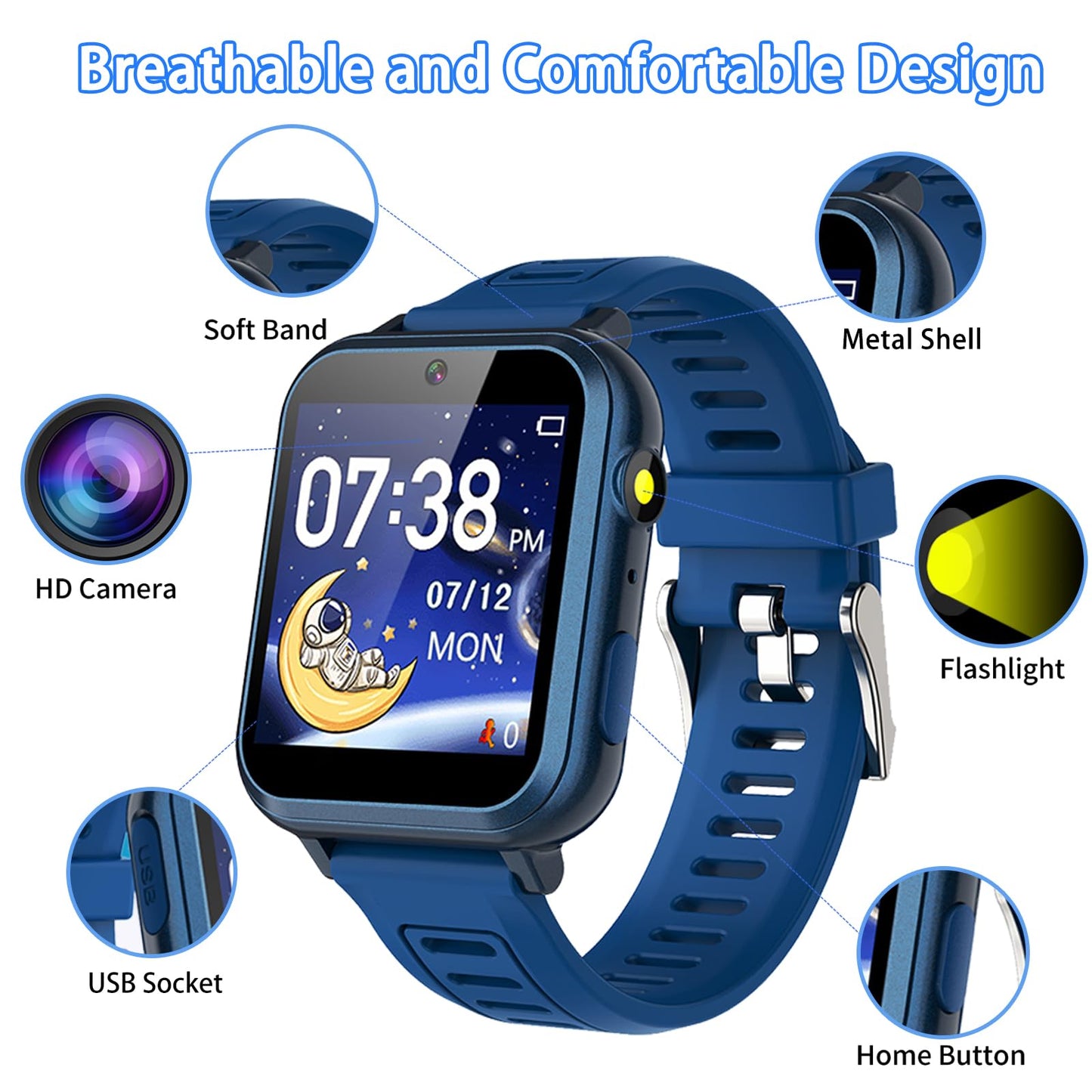 Sedzofan Smart Watch for Kids with 24 Puzzle Games HD Touch Screen Camera Video Music Player Pedometer Alarm Clock Flashlight 12/24 hr Kids Watches Gift for 4-12 Year Old Boys Girls Toys for Kid