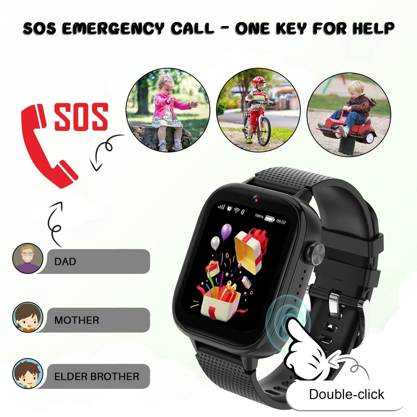 OKYUK 4G Kids Watch with SIM Card, 47 Exciting Games, Two-Way Calling Feature, SOS Emergency Call Button Ideal for Kids Aged 3-15 Gift, Children’s Cell Phone Alternative (Black)