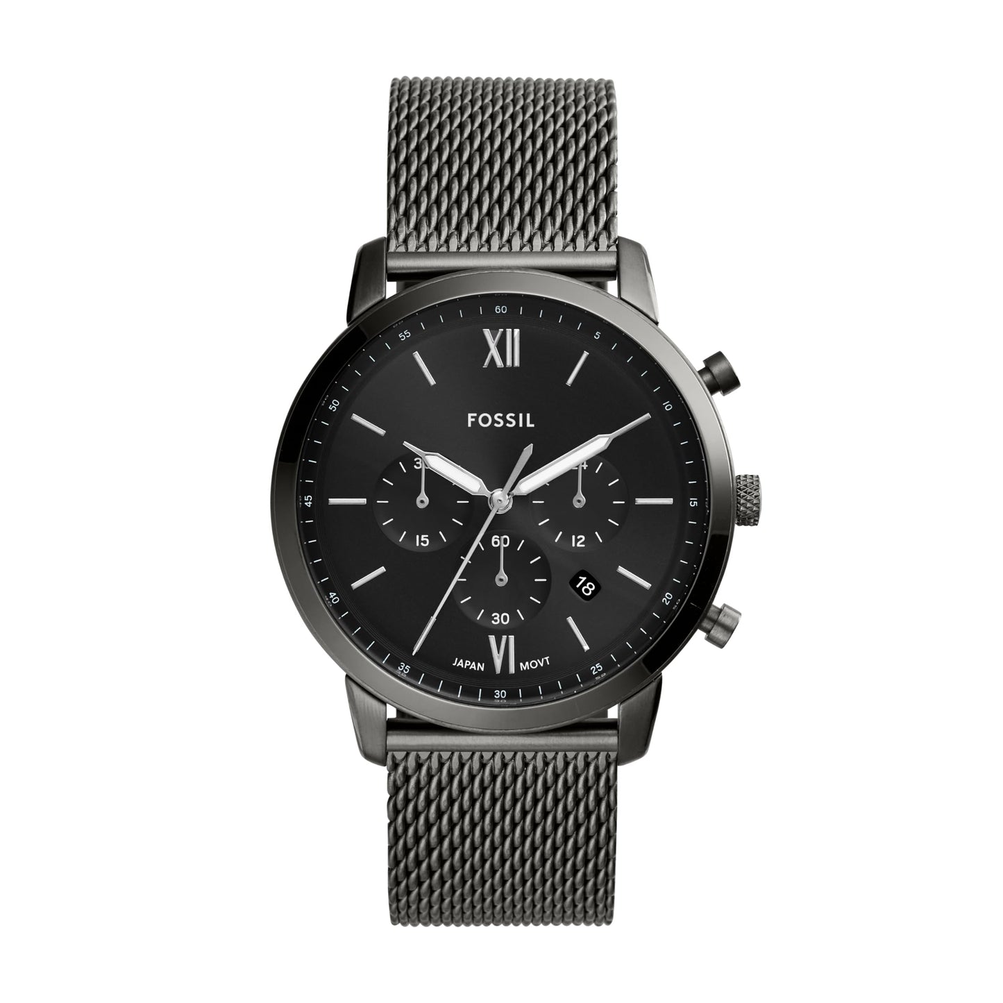Fossil Men's Neutra Quartz Stainless Steel Mesh Chronograph Watch, Analog Watches for Men, Color: Smoke (Model: FS5699)
