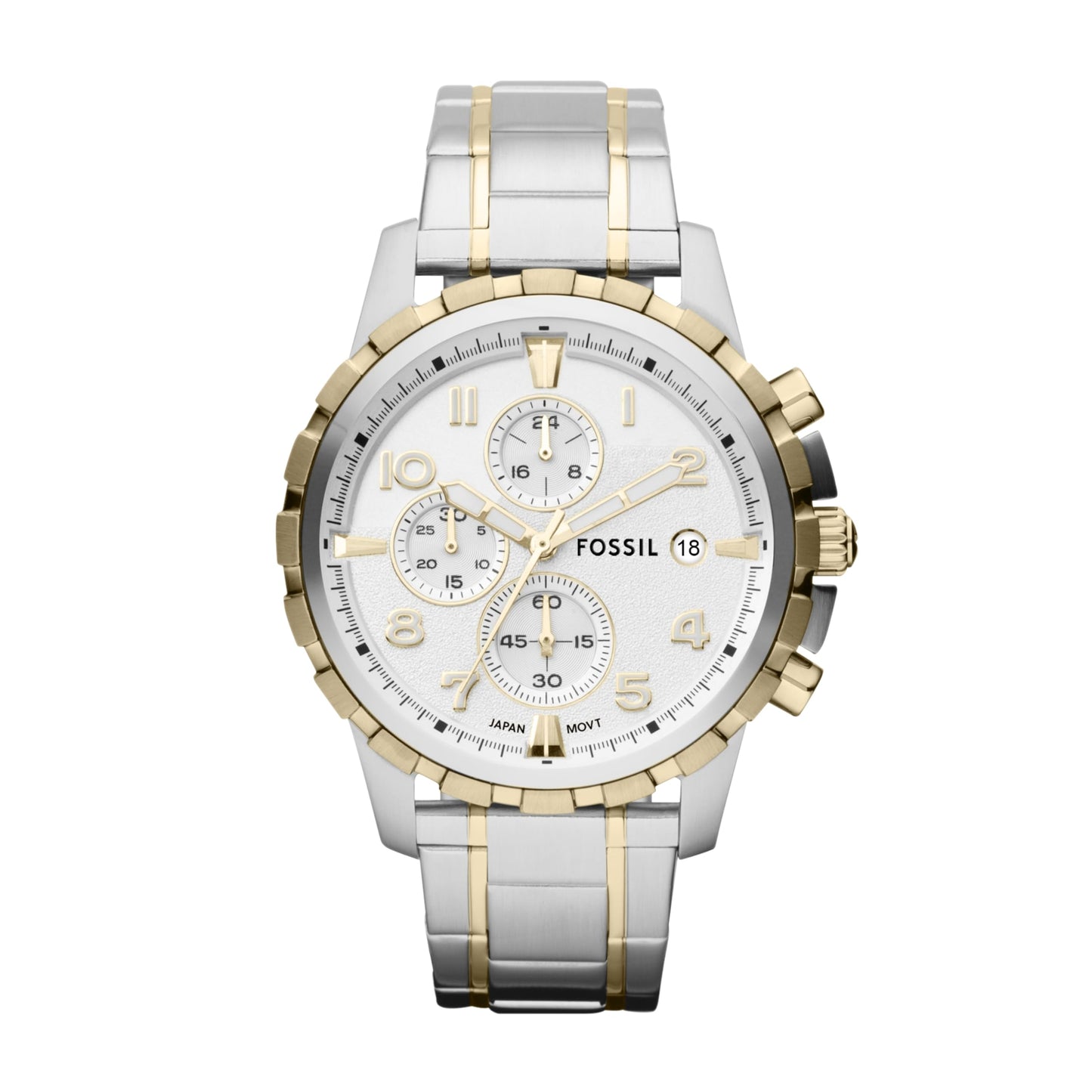 Fossil Watches For Men, Dean Quartz Stainless Steel Chronograph Watch, 44MM, Big Face Gold/Silver, Model FS4795IE