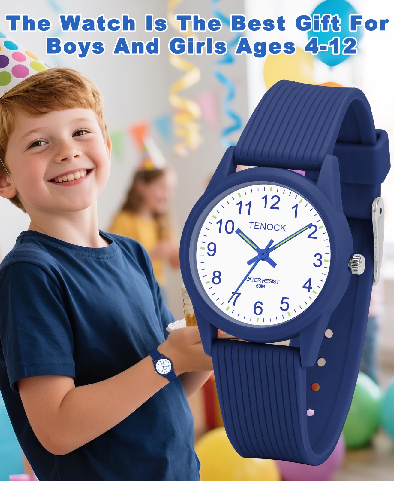 Kids Analog Watches for Girls Boys Watches with Soft Band Learning Time 50M Waterproof Children Watch Easy to Read for Ages 4-12 Kids Gift (Blue)