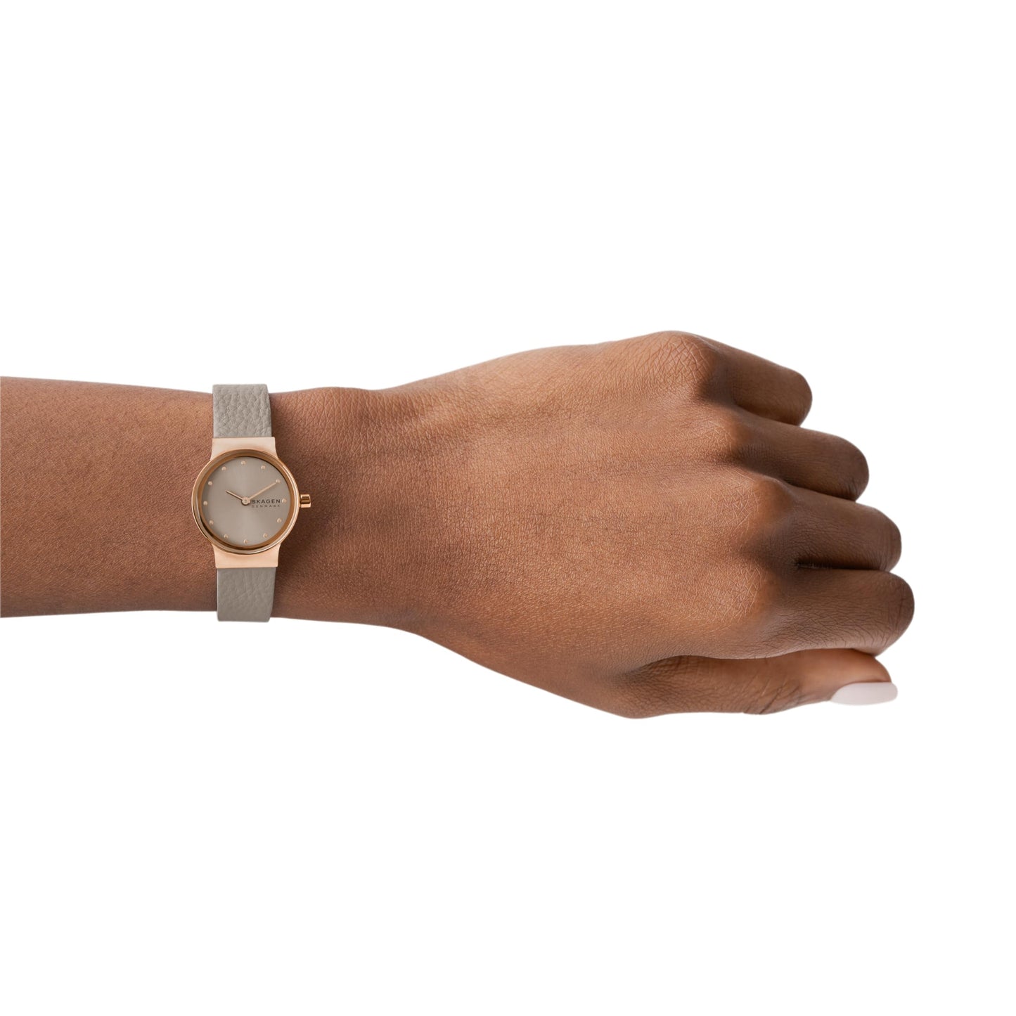 Skagen Women's Freja Lille Two-Hand Rose Gold Stainless Steel and Gray Leather Band Watch (Model: SKW3005)