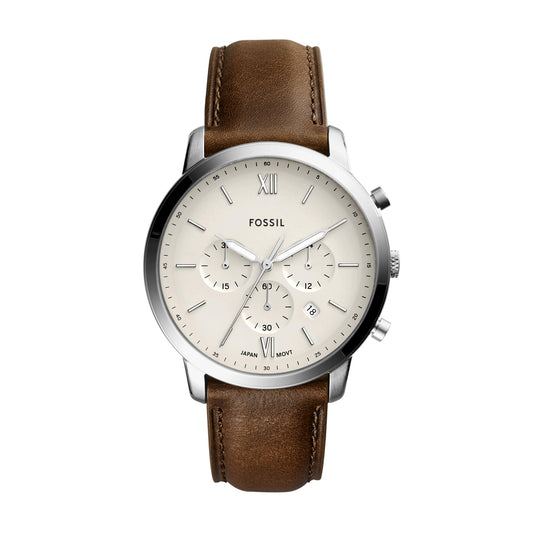 Fossil Men's Neutra Quartz Stainless Steel and Leather Chronograph Watch, Analog Watches for Men, Color: Silver, Brown (Model: FS5380)