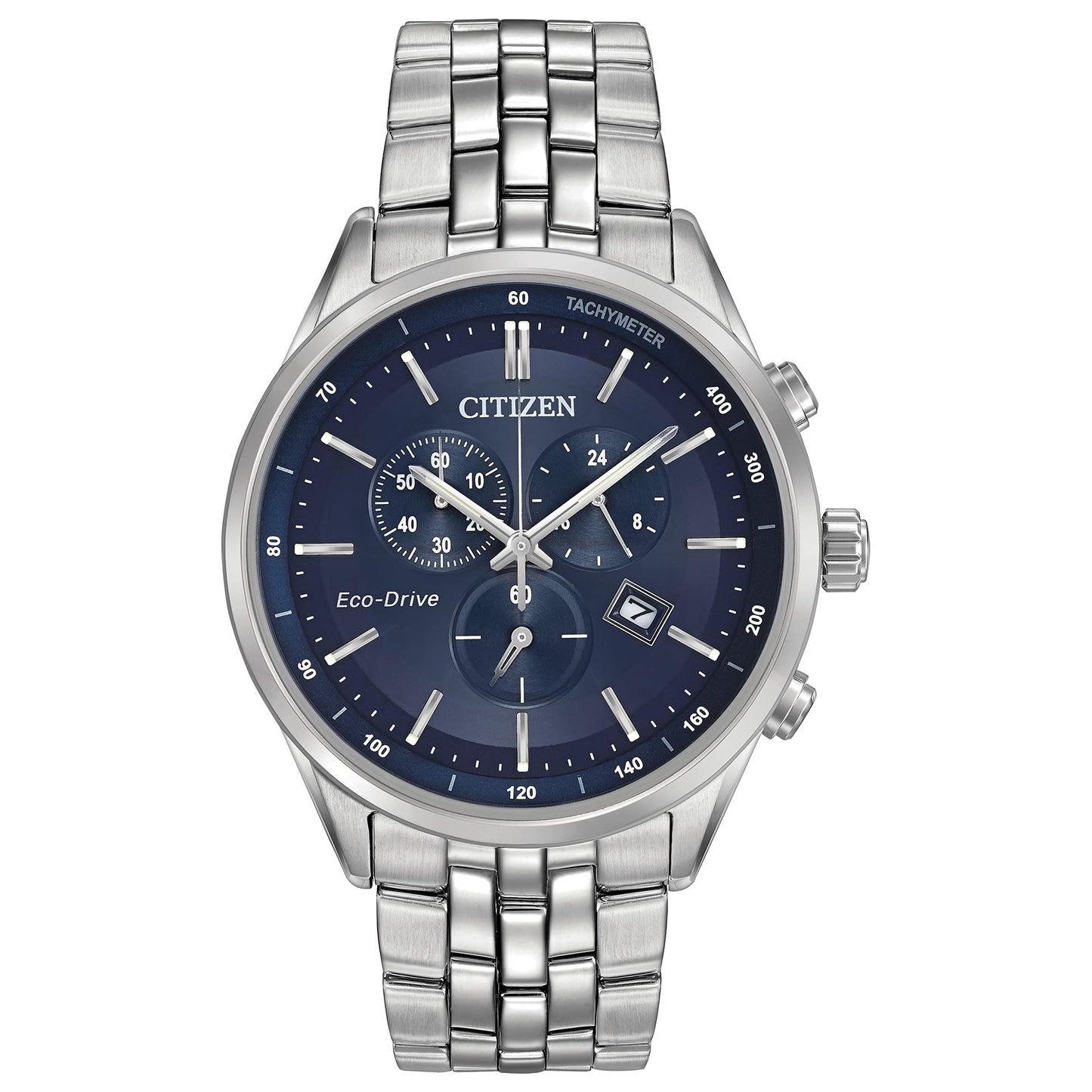 Citizen Men's Classic Corso Eco-Drive Watch, Chronograph, 12/24 Hour Time, Date, Sapphire Crystal, Stainless/ Blue Dial