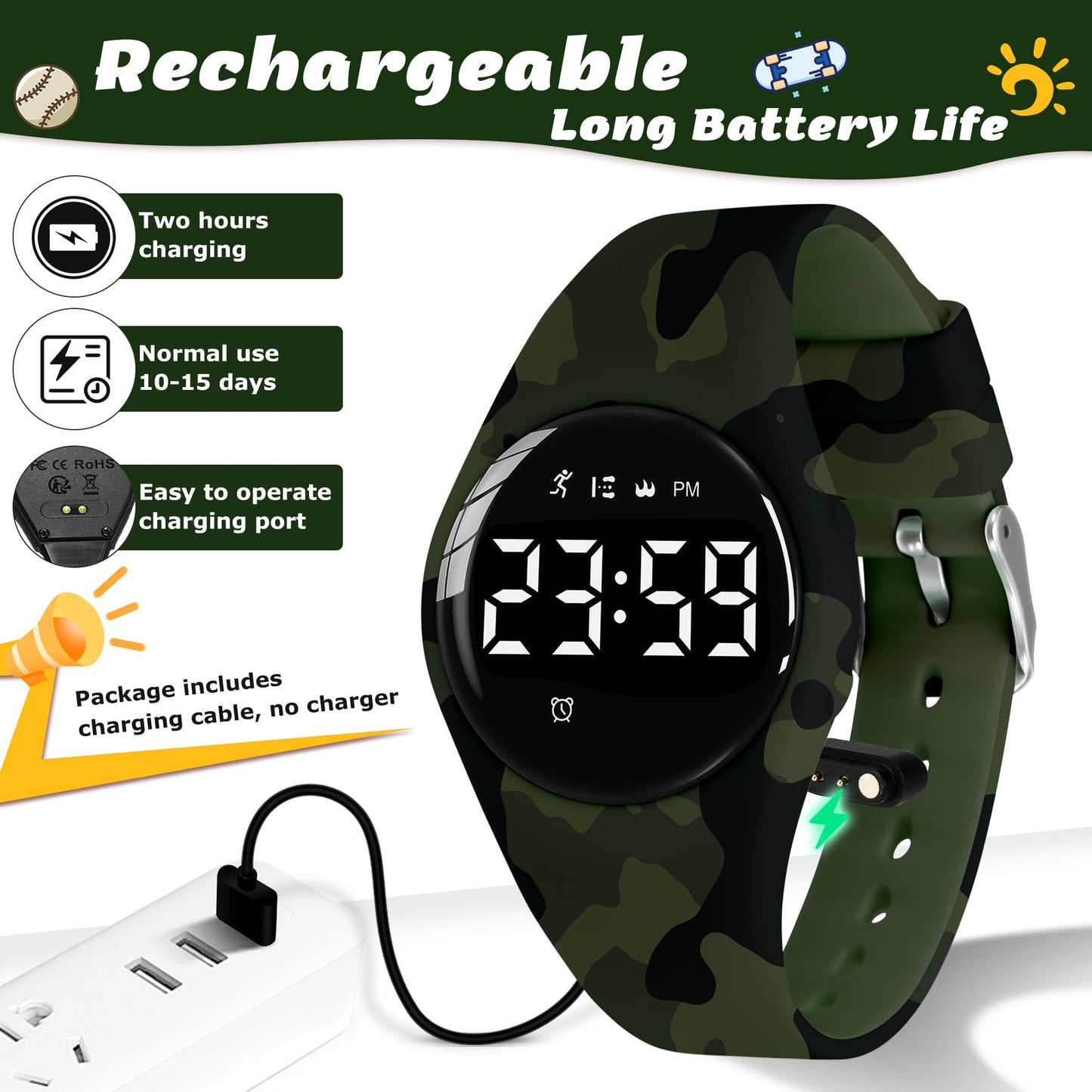 Kids Watches for Girls Boys Digital Sport Watch with Step Counter Pedometer Vibration Alarm Clock, No App Waterproof Fitness Tracker Kids Watch Boys Girls Teens Students Ages 5-16