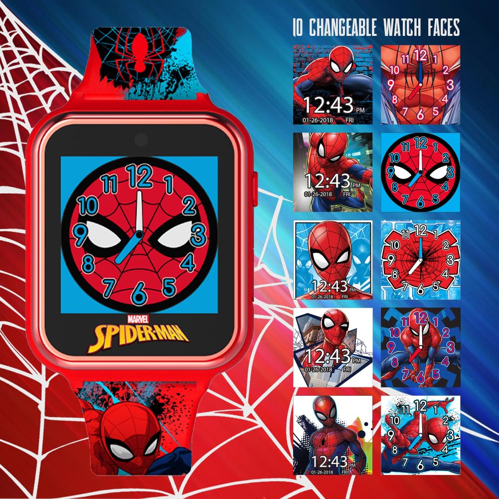 Accutime Marvel Spider-Man Red Educational Touchscreen Smart Watch Toy for Boys, Girls, Toddlers - Selfie Cam, Learning Games, Alarm, Calculator, Pedometer, and More (Model: SPD4588AZ)