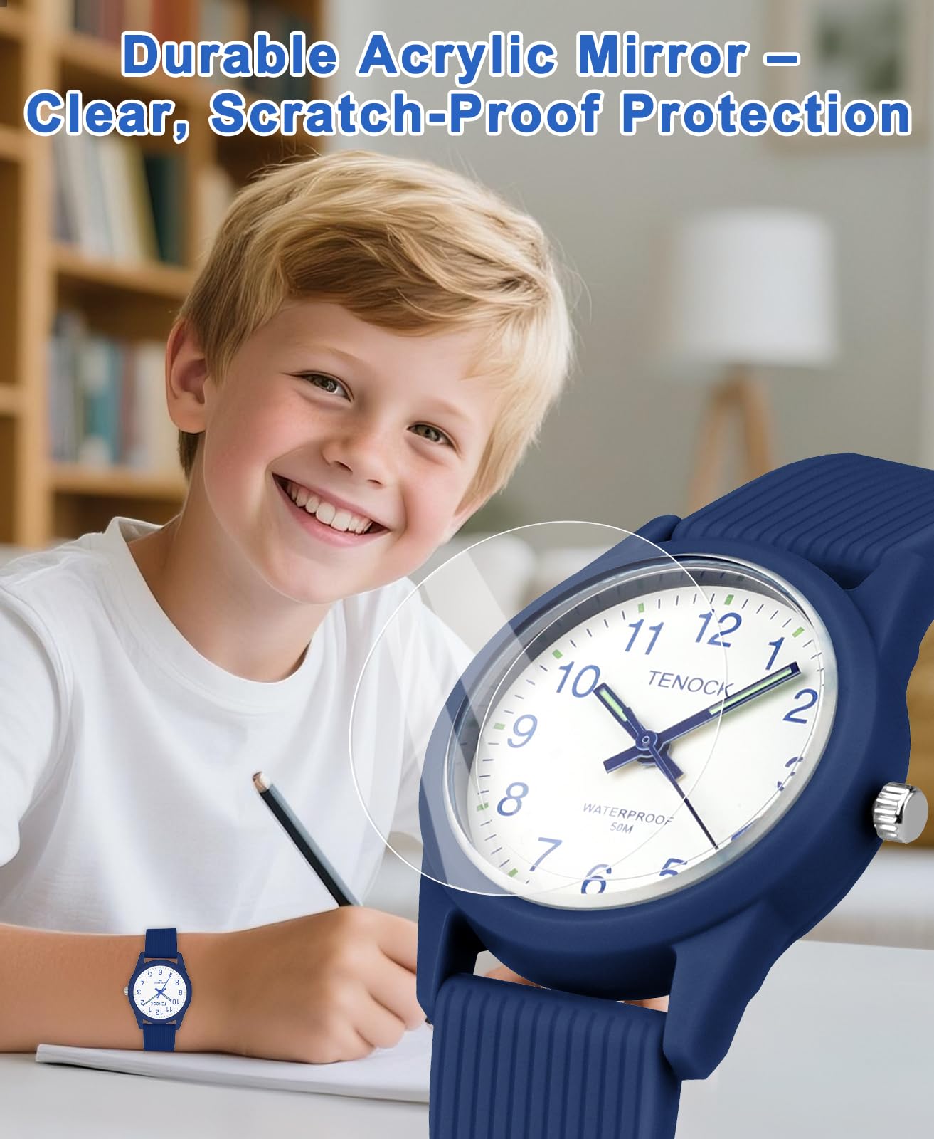 Kids Analog Watches for Girls Boys Watches with Soft Band Learning Time 50M Waterproof Children Watch Easy to Read for Ages 4-12 Kids Gift (Blue)