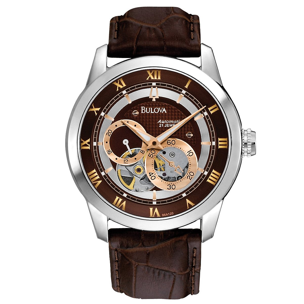 Bulova Men's Stainless Steel Automatic Rose Two Tone Brown Skeleton Dial
