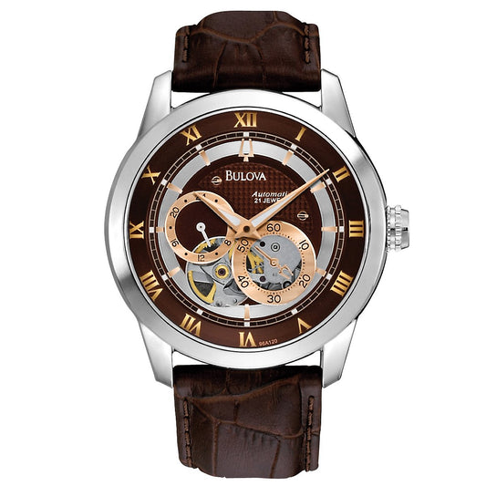 Bulova Men's Stainless Steel Automatic Rose Two Tone Brown Skeleton Dial