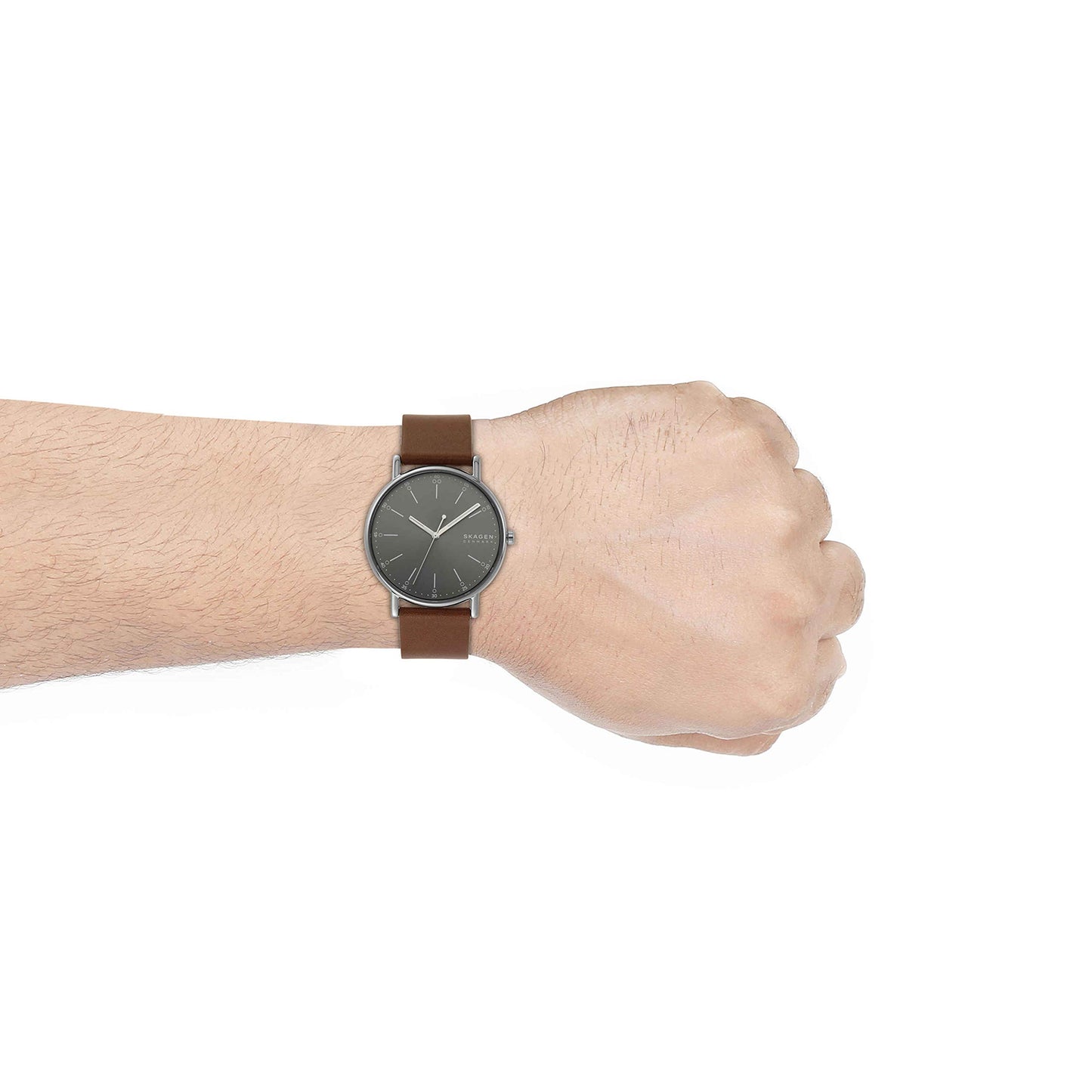 Skagen Men's Signatur Three-Hand Silver Stainless Steel and Brown Leather Band Watch (Model: SKW6578)