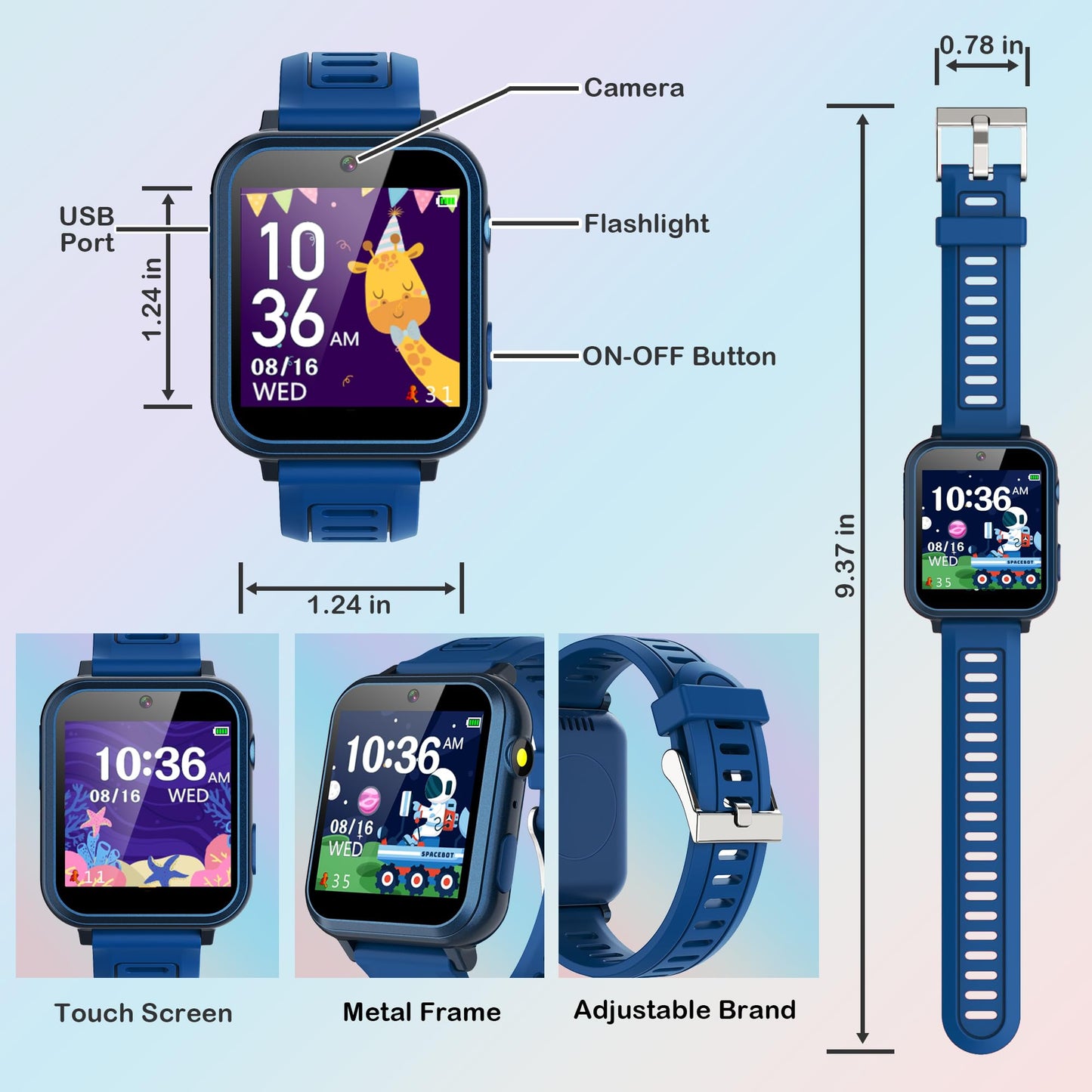 Smart Watch for Kids Age 3-12, Kids Smart Watch Boys with 24 Games HD Touch Screen Pedometer Camera Music Player Alarm Clock Flashlight 12/24 hr Toys for 6 7 8 9 10 Year Old Boy Birthday Gift