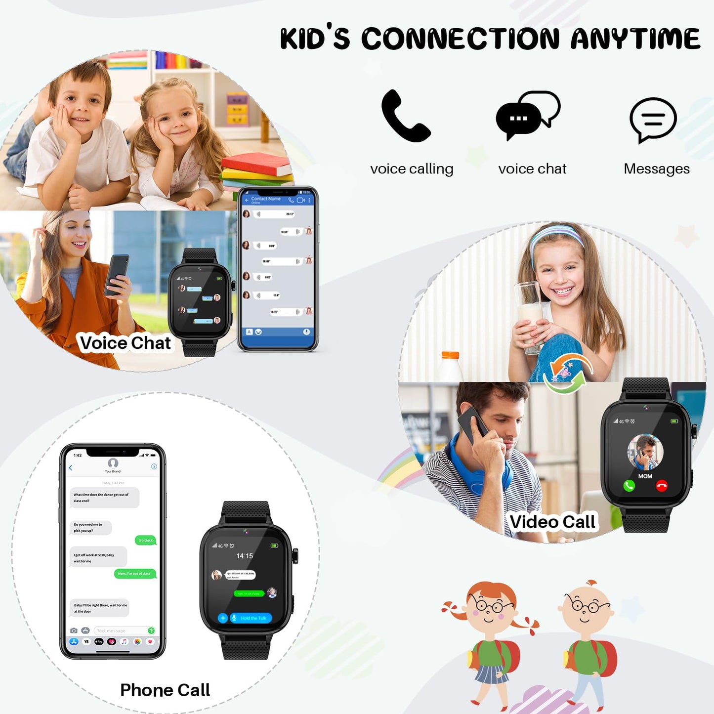 OKYUK 4G Kids Watch with SIM Card, 47 Exciting Games, Two-Way Calling Feature, SOS Emergency Call Button Ideal for Kids Aged 3-15 Gift, Children’s Cell Phone Alternative (Black)