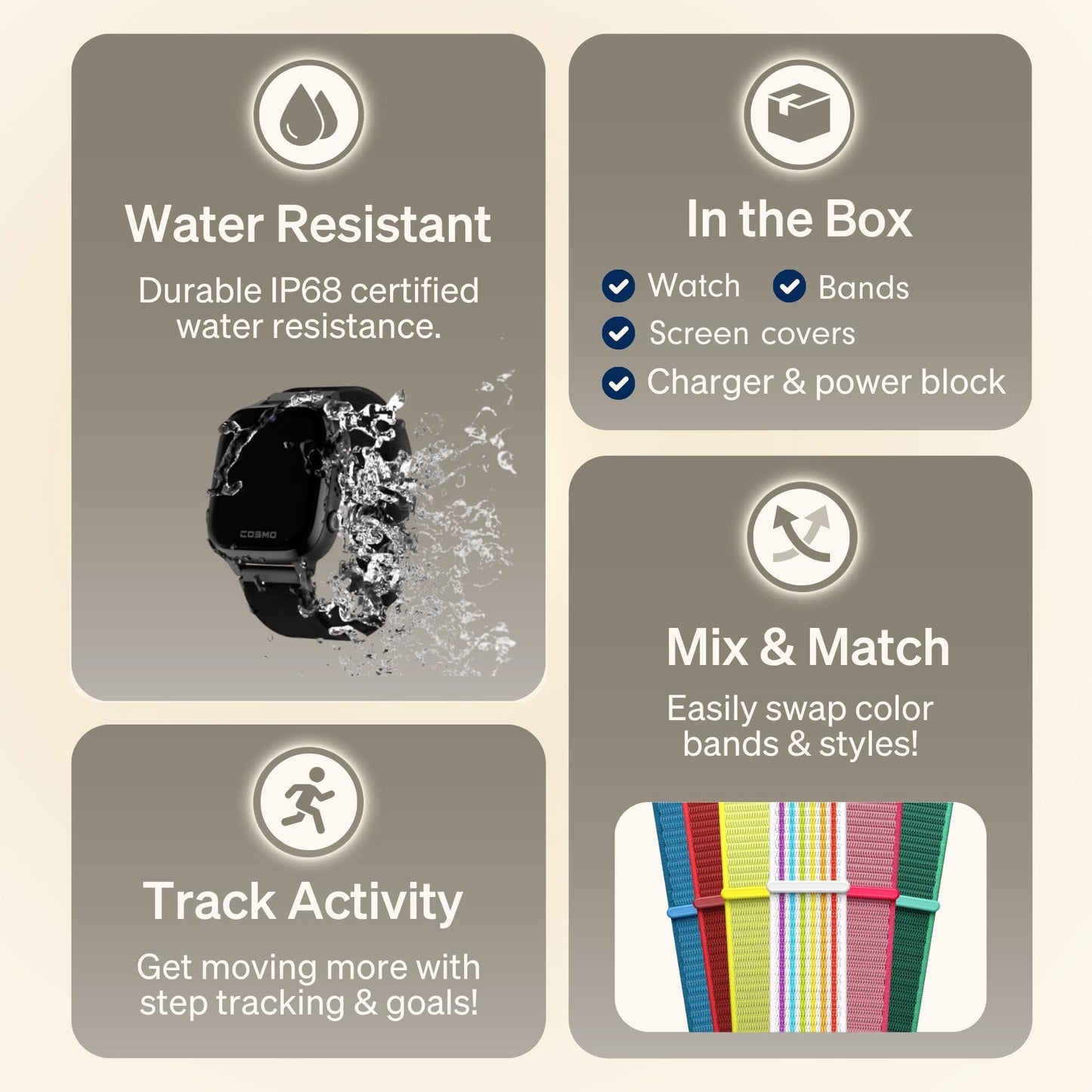 JrTrack 5 Kids Smart Watch by Cosmo | Best Kid-Safe Phone Watch | Precision Real-Time GPS Tracking | Call, Text, Activity, School Settings | Spotify Music | Parental Controls | SOS & Safety Alerts