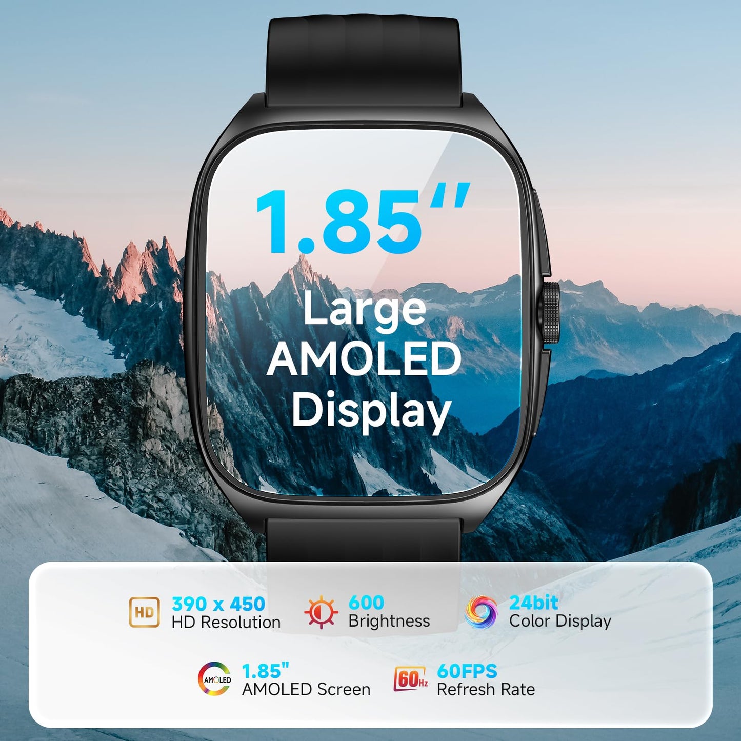 SOUYIE Smart Watch with SOS, 1.85" AMOLED Display Fitness Tracker, Heart Rate Blood Oxygen Sleep Monitor for Men Women, IP68 Waterproof Sport Watch, Answer/Make Calls, Compatible with Android iPhone