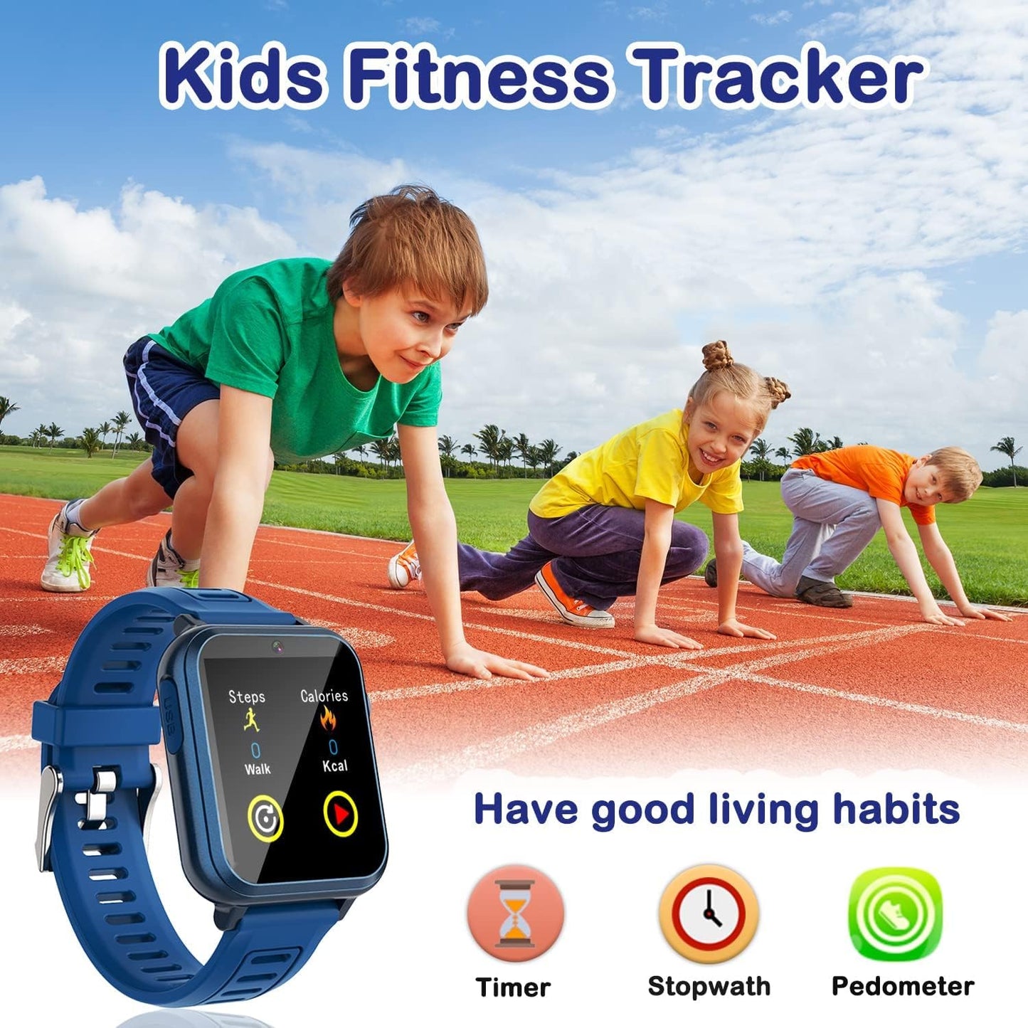 Cosjoype Kids Game Smart Watch for Kids with 24 Puzzle Games HD Touch Screen Camera Music Player Pedometer Alarm Clock Calculator Flashlight 12/24hr Kid Watch Gift for 4-12 Year Old Boys Toys for Kid
