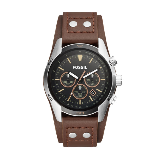 Fossil Men's Coachman Quartz Stainless Steel and Leather Chronograph Watch, Color: Silver, Brown (Model: CH2891)