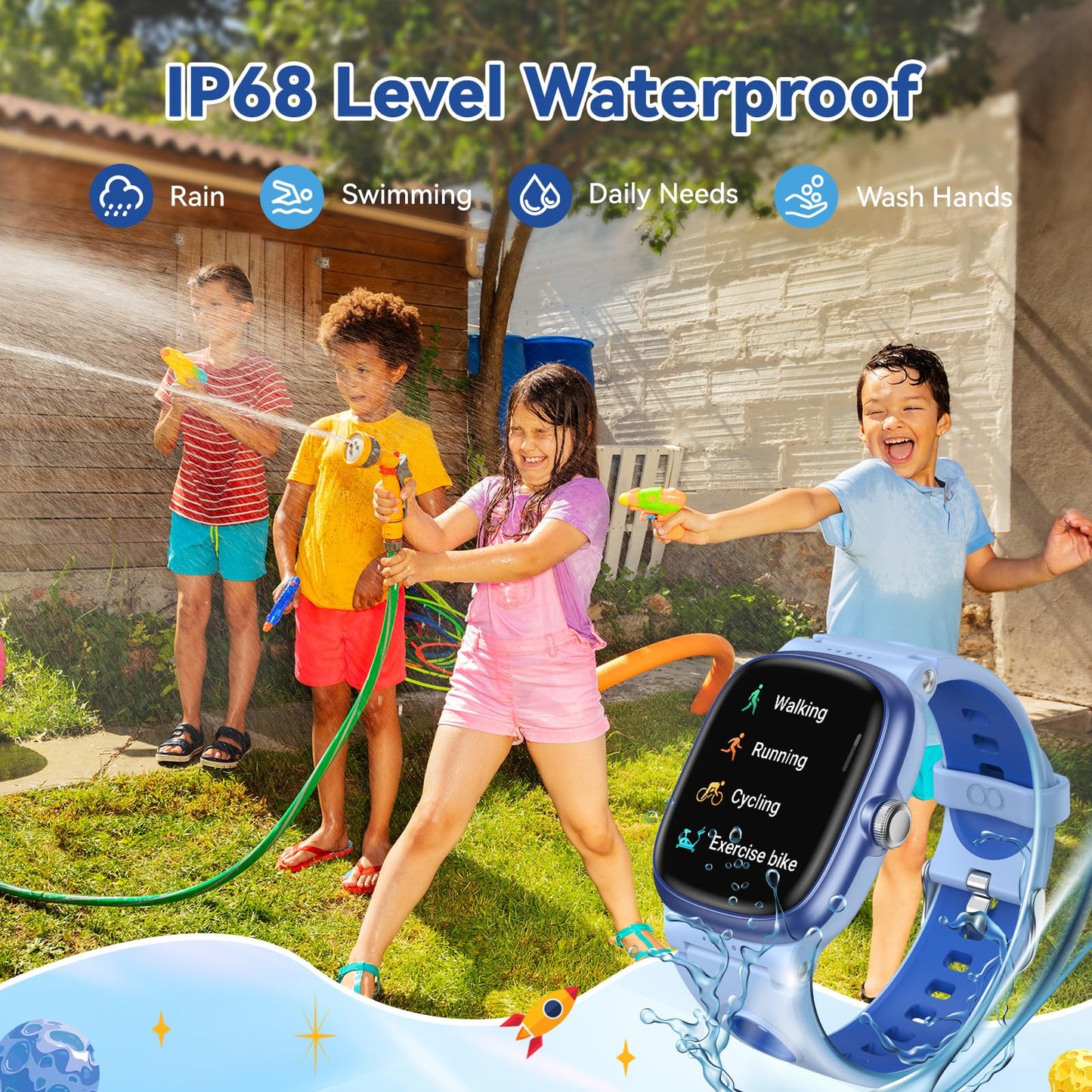 Smart Watch for Boys Girls with Sleep | Health | Activity Tracker, Games, Alarm, IP68 Waterproof Kids Fitness Watch with Pedometer, Family Account, Toys Gifts for Kids Aged 4-16 (Light/Dark Blue)