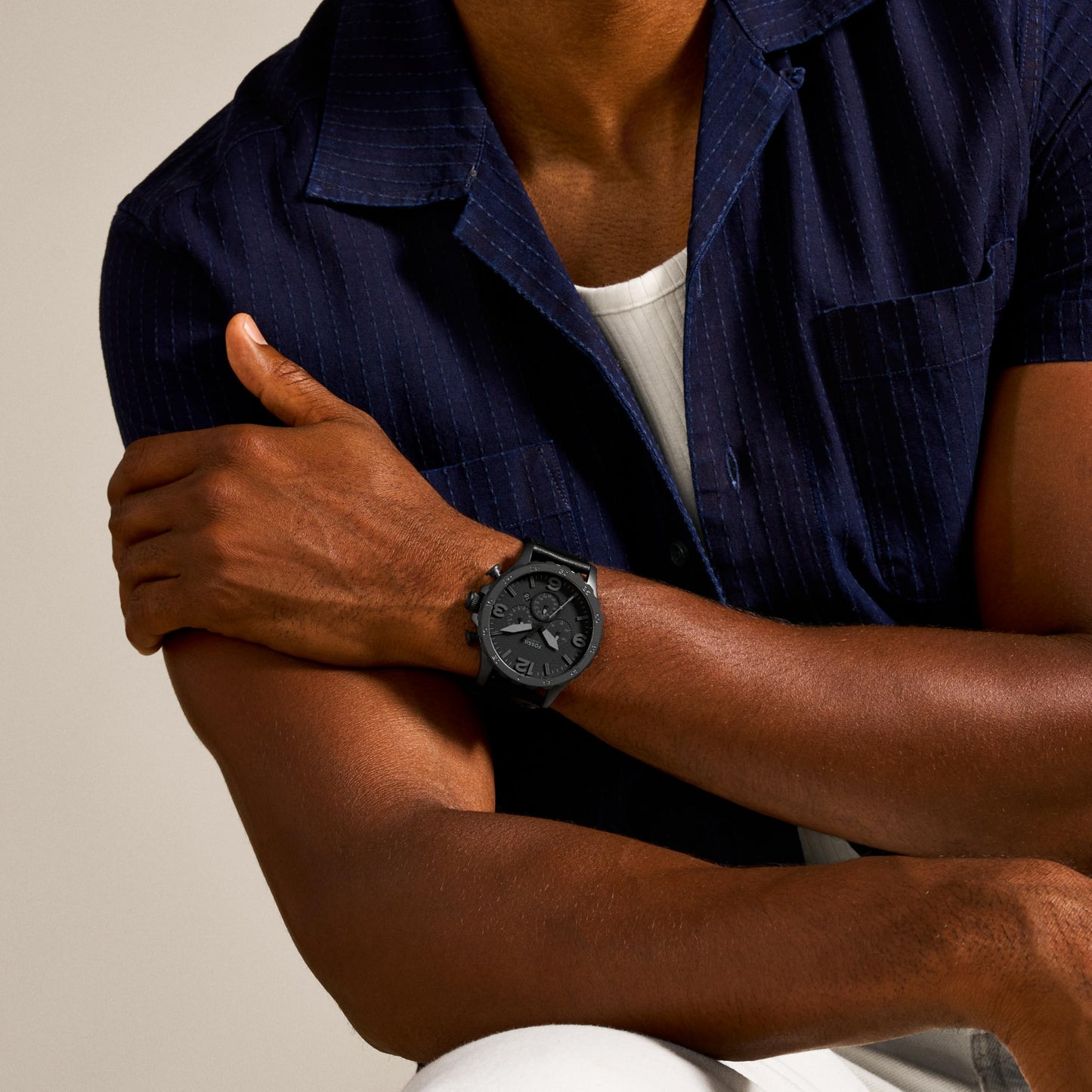 Fossil Men's Nate Quartz Stainless Steel Chronograph Watch, Smoke Gray (Model: JR1437)