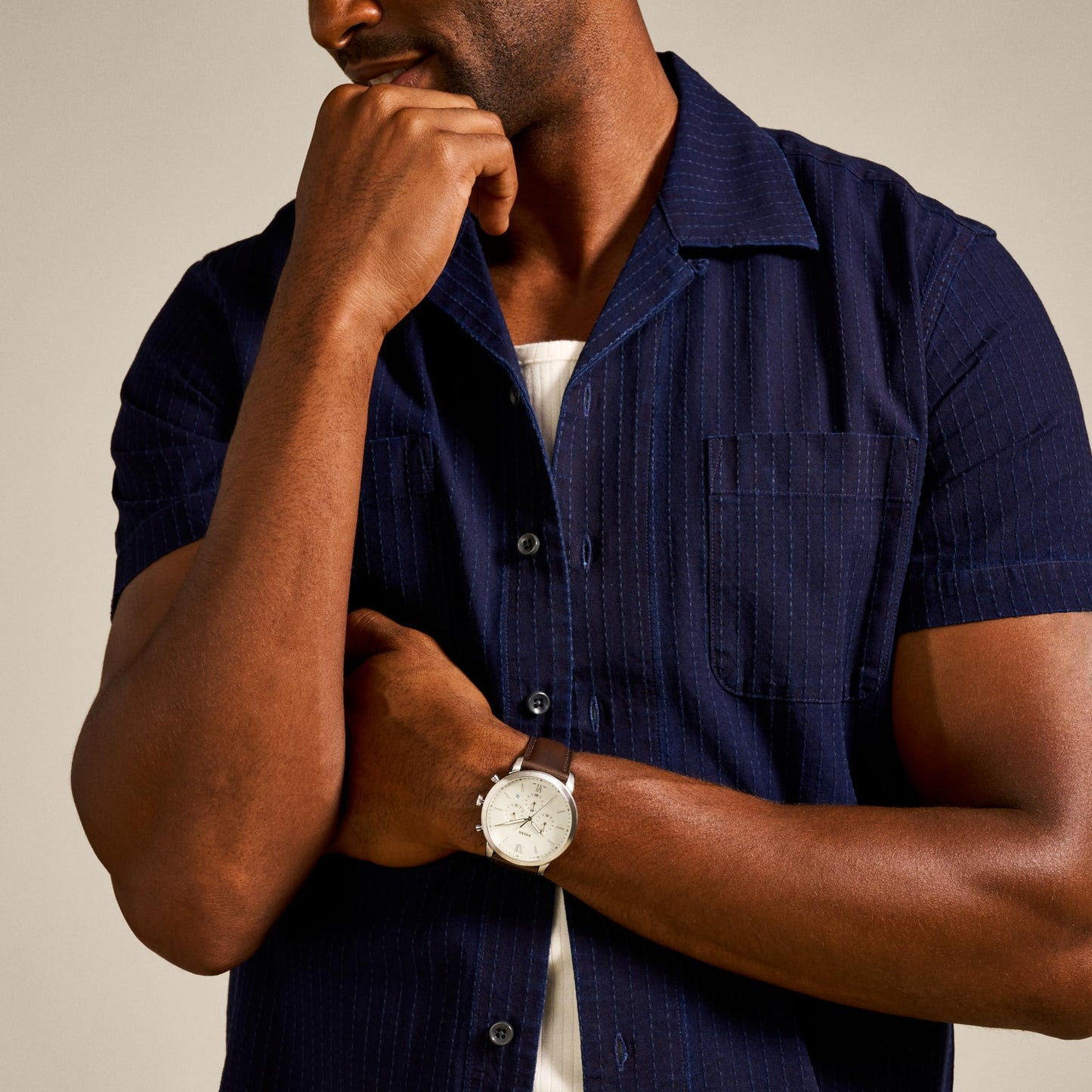 Fossil Men's Neutra Quartz Stainless Steel and Leather Chronograph Watch, Analog Watches for Men, Color: Silver, Brown (Model: FS5380)