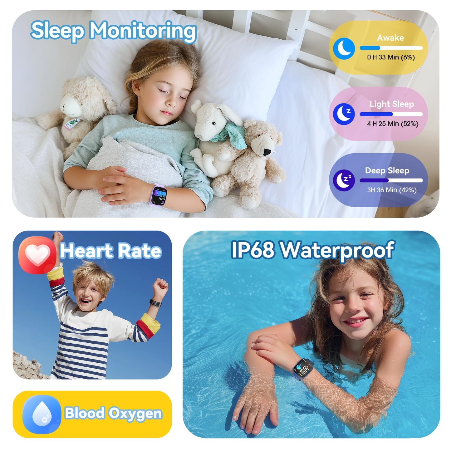 Fitness Tracker for Kids No APP No Phone Needed, Compatible with Apple Find My, 1.83" Smart Watch, Heart Rate, Sleep Monitor, IP68 Waterproof, Step Counter, Puzzle Games for Girls Boys Teens 5-16