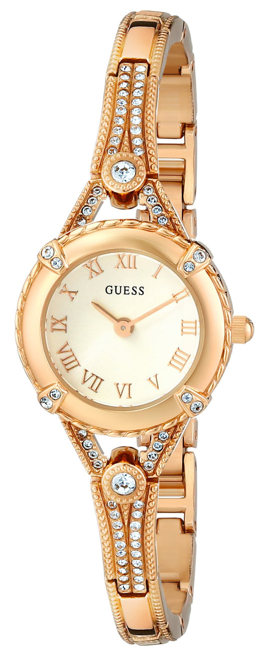 GUESS Petite Vintage Inspired Gold-Tone Crystal Bracelet Watch with Self-Adjustable Links. Color: Gold-Tone (Model: U0135L2)